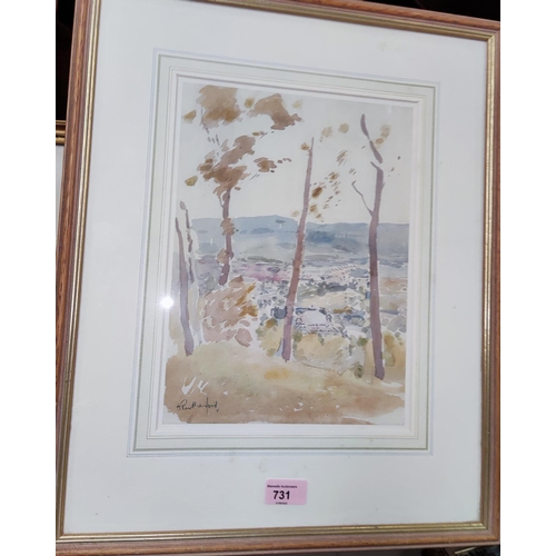 731 - HARRY RUTHERFORD, watercolour, distant view of Buxton from above, signed, 31 x 23cm, mounted, glazed... 