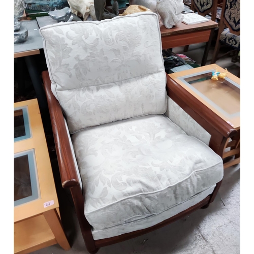809 - A pair of armchairs with elm frames, cream upholstery