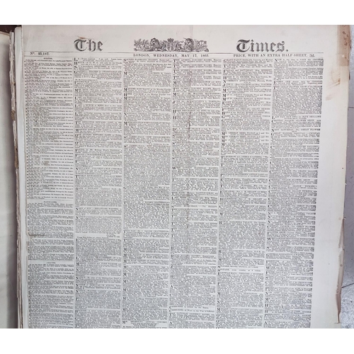 356 - THE TIMES newspaper April - June 1865 and a selection of 19th century newspapers