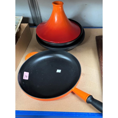 47 - A selection of Le Creuset and similar kitchenware:  tureen; casserole; etc.