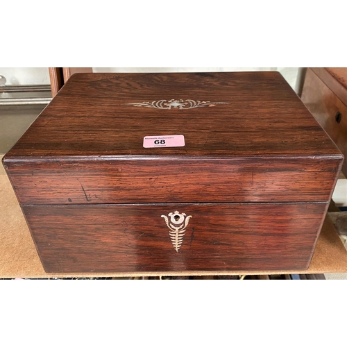 68 - A Victorian rosewood box fitted cut glass jars, concealed lower drawer, containing collectables, cos... 