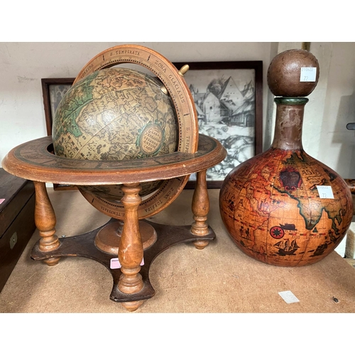 72 - A table globe in the antique style, Italian 20th century 30cm high and a similar bottle globe