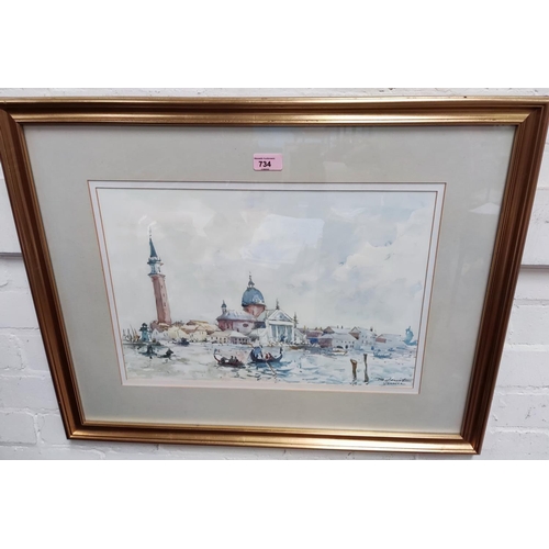734 - 20th Century:  Grand Canal Venice, watercolour, signed indistinctly, 32 x 46 c, framed and glaz... 