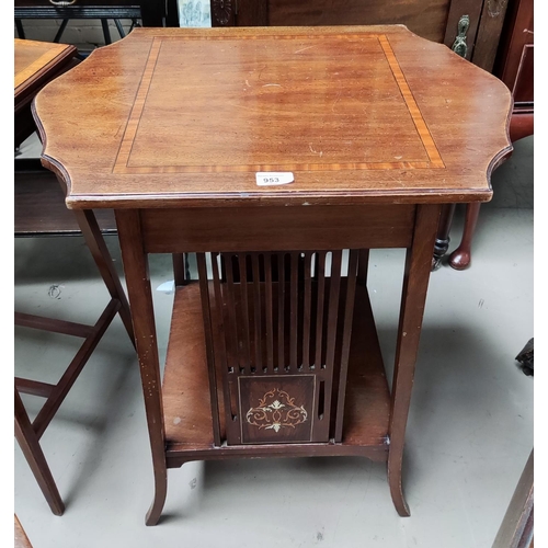 953 - A Victorian mahogany inlaid 2 tier occasional table