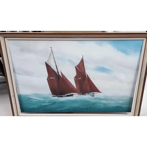 740B - A large 20th century oil on canvas painting of two ships on the ocean BM27 PH63 signed Furse (in nee... 