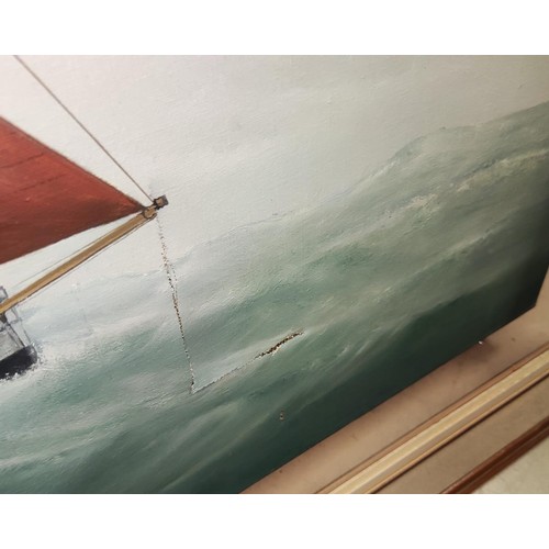 740B - A large 20th century oil on canvas painting of two ships on the ocean BM27 PH63 signed Furse (in nee... 