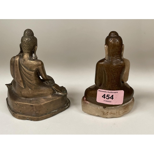 454 - Two 19th century Burmese buddhist statue, one alabaster height 12cm, one bronze height 13cm