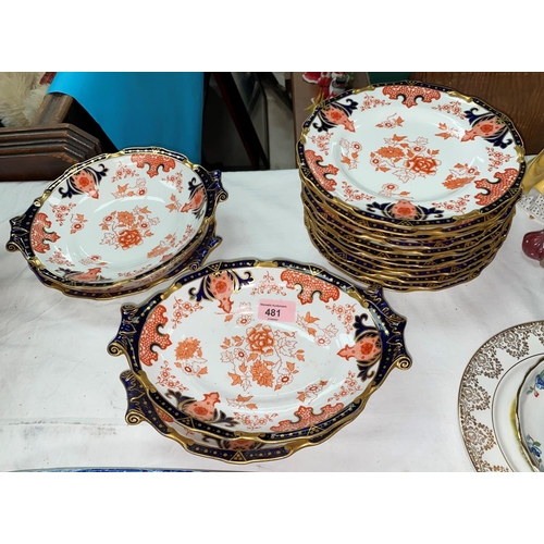 481 - A 16 piece Japan pattern dessert service by Royal Crown Derby comprising 12 plates and 2 pairs of di... 
