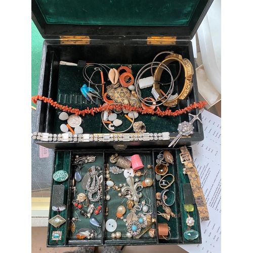 662 - A quantity of costume jewellery in a Victorian Finnegans jewellery box