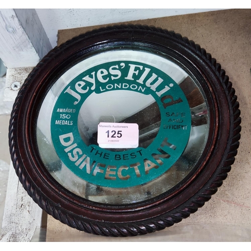 125 - A Jeyes Fluid London, small circular advertising mirror with stained, rope twist frame