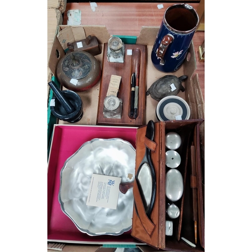 141A - A WMF boxed Ikora dish, other collectables including desk set, overnight bag etc