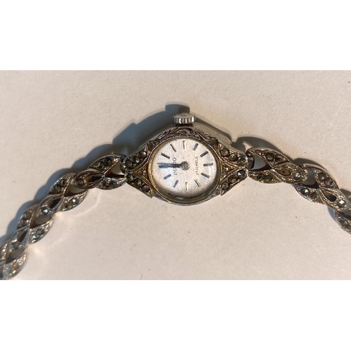 706B - An Art Deco marcasite wristwatch 17 jewel movement