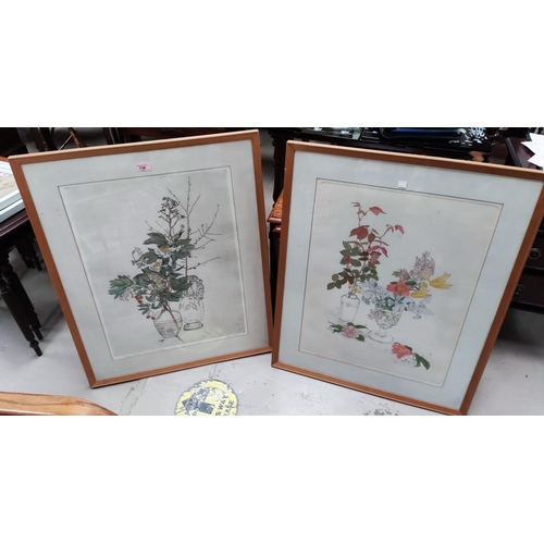 736 - Gillian White:  Flowers in November & Flowers in March, pair of etchings/watercolours, signed, 6... 