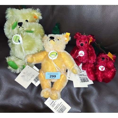 299 - A selection of Steiff fruit bears:  Lemon; Apple & Cherries