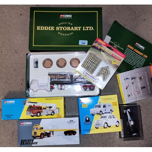 304 - Four Corgi special edition sets, boxed; Hornby sets of people; walls; etc.