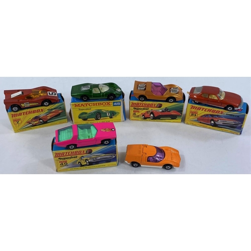 313 - 6 Matchbox Superfast vehicles, 4 boxed, 2 loose 4, 7, 40, 45, 51, 60