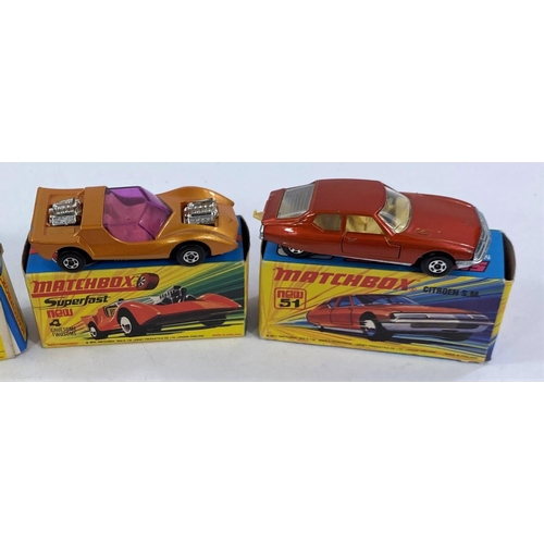 313 - 6 Matchbox Superfast vehicles, 4 boxed, 2 loose 4, 7, 40, 45, 51, 60