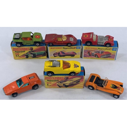 314 - 6 Matchbox Superfast vehicles, 4 boxed 2 loose, 1, 13, 19, 68, 53 and 60