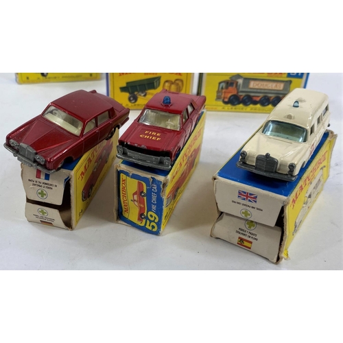 316 - 7 Matchbox originally boxed vintage diecast vehicles 3, 6, 8, 24, 51 (2) and 59 (some flaps a.f)