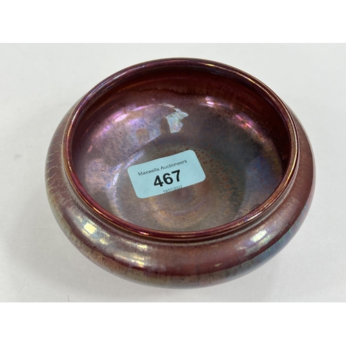 467 - A Pilkington's Royal Lancastrian squat bowl under red/pink lustre glaze, diameter 13cm