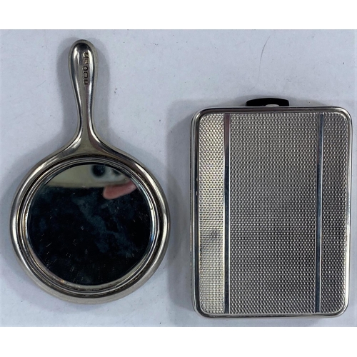 699 - An Art Deco silver compact, Birmingham 1925; an enamelled purse mirror