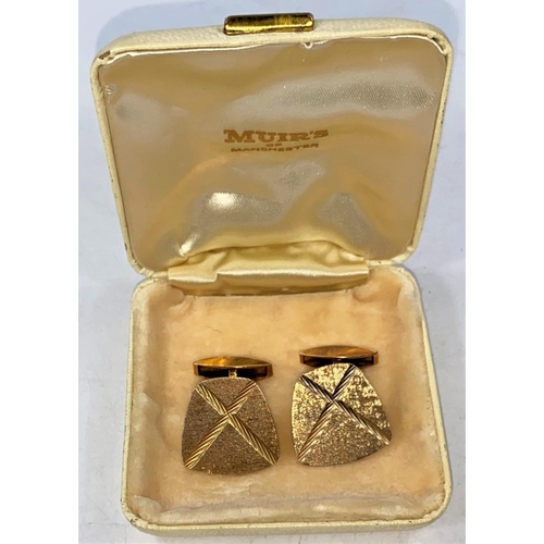 712 - A 1970's pair of 9 carat gold cufflinks, cased, 10 gm gross