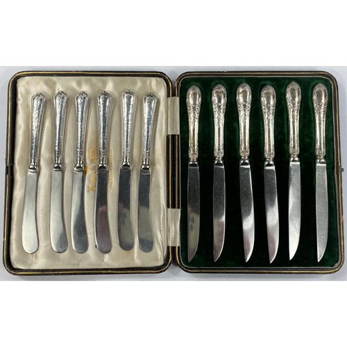 738 - A set of mother of pearl and hallmarked silver knives and forks, Sheffield 1920, a cased set of silv... 