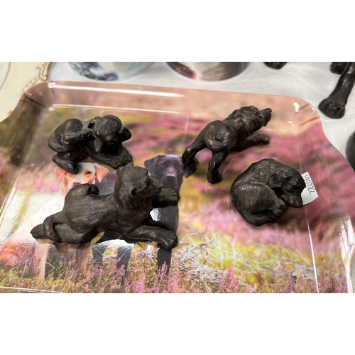 402 - Three resin figures by 'Border Fine Arts:  leopard and 2 Labradors; 'Heredities' bronzed resin ... 