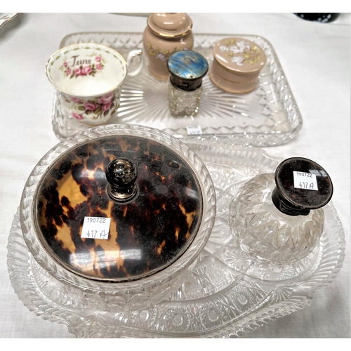 417A - A silver and tortoiseshell mounted dressing table set; etc.