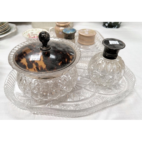 417A - A silver and tortoiseshell mounted dressing table set; etc.