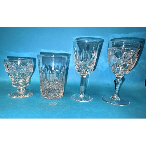 456 - 5 Waterford cut crystal sherry/small wines; a set of 6 Webb cut crystal wines; a set of 6 cut crysta... 