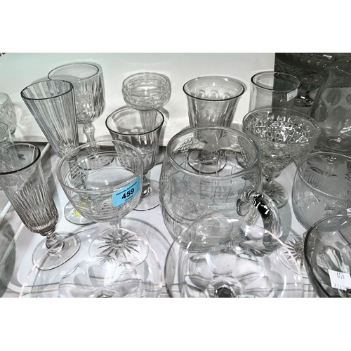 459 - A large cut & etched glass tankard; a set of 6 slice cut Champagne/cocktail glasses; a selection... 