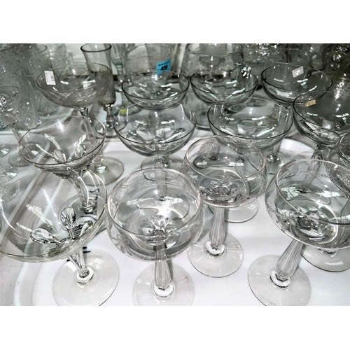 459 - A large cut & etched glass tankard; a set of 6 slice cut Champagne/cocktail glasses; a selection... 