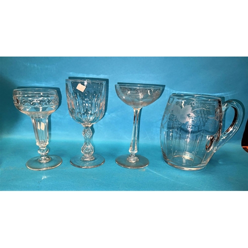 459 - A large cut & etched glass tankard; a set of 6 slice cut Champagne/cocktail glasses; a selection... 