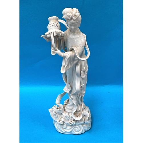 482 - A Chinese blanc de chine figure of a woman with flowers in a basket