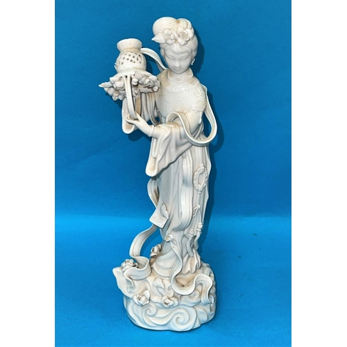 482 - A Chinese blanc de chine figure of a woman with flowers in a basket