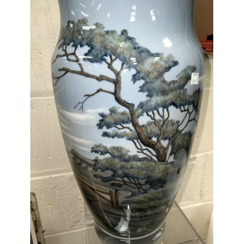 541A - A very large Royal Copenhagen baluster vase decorated with a river landscape, printed mark monogramm... 