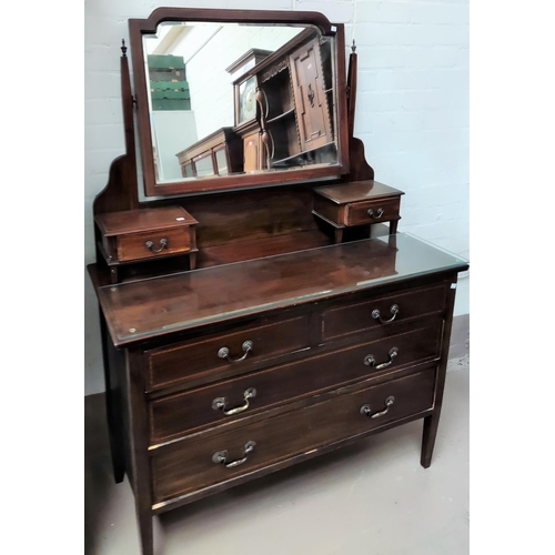 849 - An Edwardian inlaid mahogany single door wardroe with base drawer and near matching dressing table o... 