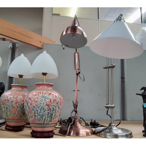 13 - A brushed copper effect angle poise desk lamp, a similar brushed steel and two Chinese lampsNo bids ... 