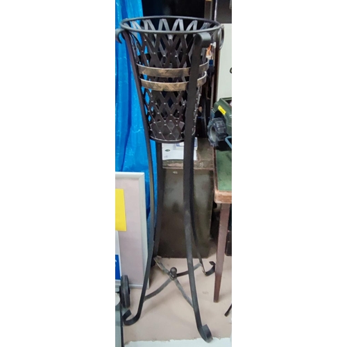 14 - A metal stand with basket interior and a decorate glass top dish table/bird bath