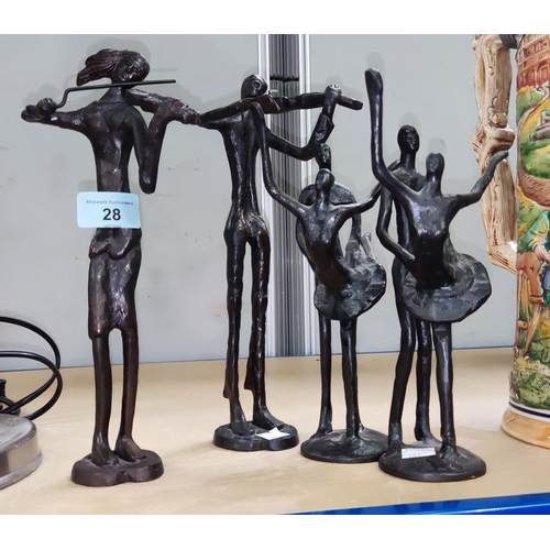 28 - Four modern bronze figures:  musicians and dancers