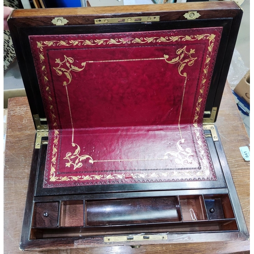 53 - A 19th century rosewood brass bound lap desk, length 40cm