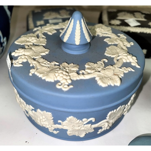 568 - A selection of Wedgwood light blue and other Jasperware:  2 teapots; miniature items, 15 pieces... 