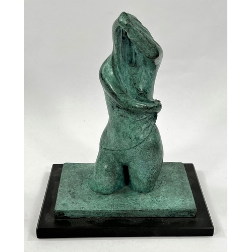 202 - William Charles Bailey (1923-1998) female figure undressing, patinated bronze, unsigned, on marble p... 