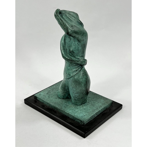 202 - William Charles Bailey (1923-1998) female figure undressing, patinated bronze, unsigned, on marble p... 