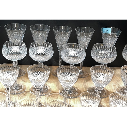 447 - A part suite of hobnail cut pineapple stem drinking glasses, a set of 6 conical glasses, 6 hock glas... 