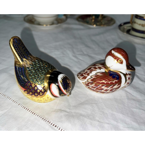 597B - 2 Royal Crown Derby bird paperweights; a Blue Tit and a swimming duckling LIX