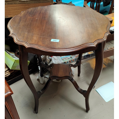 847 - A circular Edwardian 2 tier mahogany occasional table; a square top pedestal occasional table; a 193... 