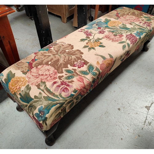 854 - An Edwardian stained wood box seat piano stool + a long floral stool