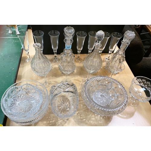 448 - A pair of 19th century mallet shaped sliced and ribbed decanters, two others and a selection of cut ... 